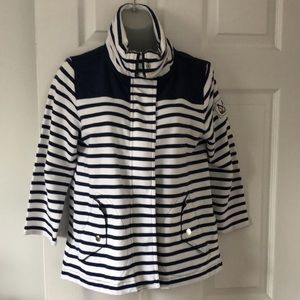 VTG Ralph Lauren Navy Stripe Sweatshirt Jacket S EC